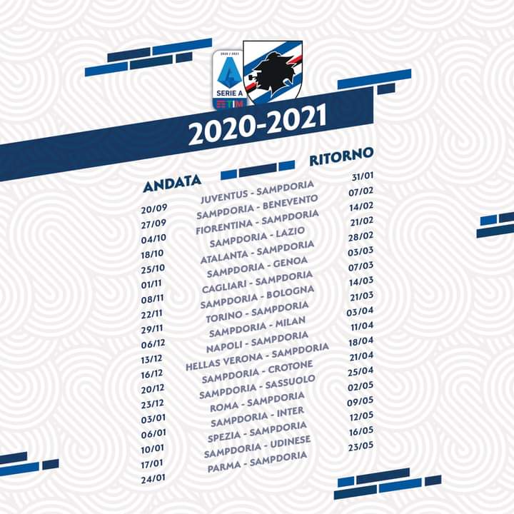 Calendario Sampdoria Serie A 2020-2021