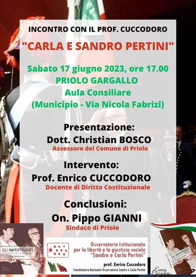 “Carla e Sandro Pertini”, incontro con il prof. Enrico Cuccodoro.