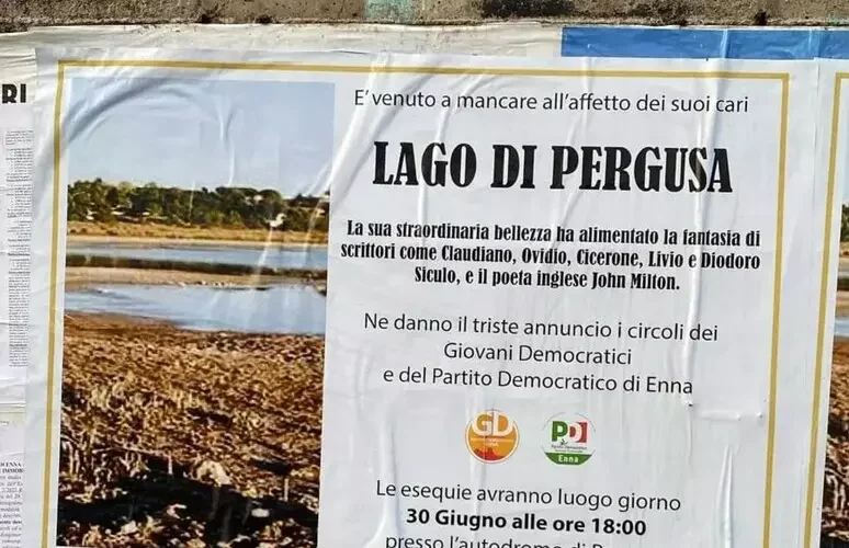 lago di Pergusa si prosciuga, annunci funebri del Pd a Enna