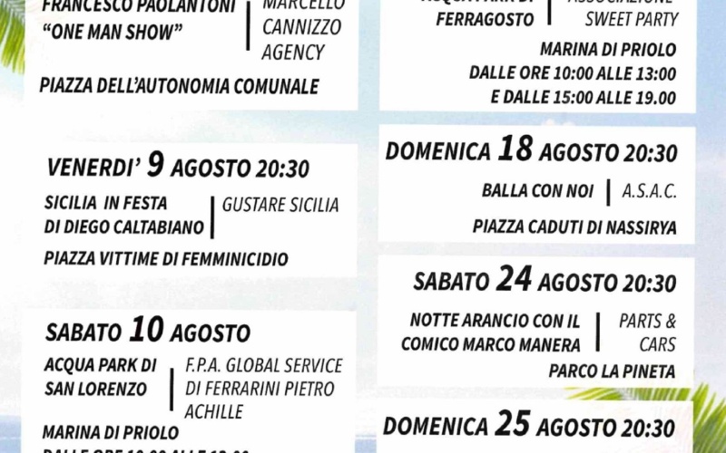 Priolo Estate 2024, ecco il calendario degli eventi