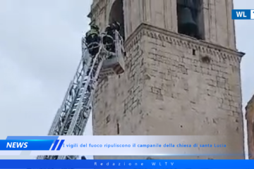 I vigili del fuoco ripuliscono il campanile della chiesa di santa Lucia – (VIDEO)